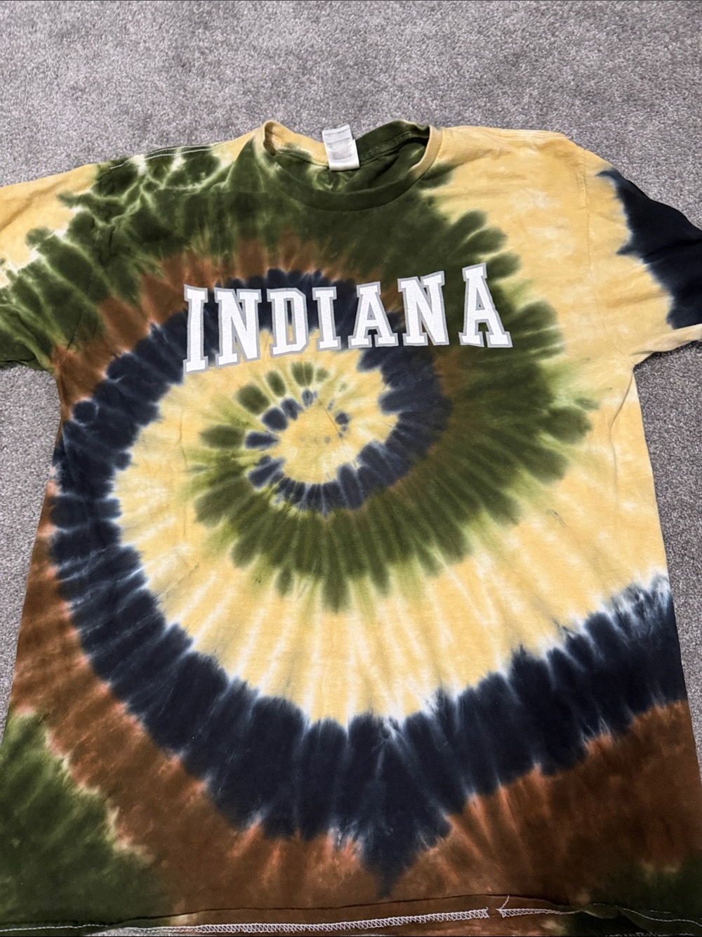 Indiana Kids Tie-Dye Short Sleeve Tee in Green, Yellow & Brown